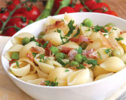 pasta bacon peas
