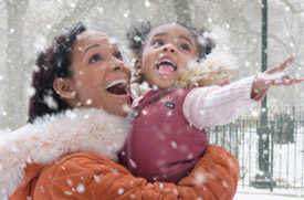 mom daughter snow winter