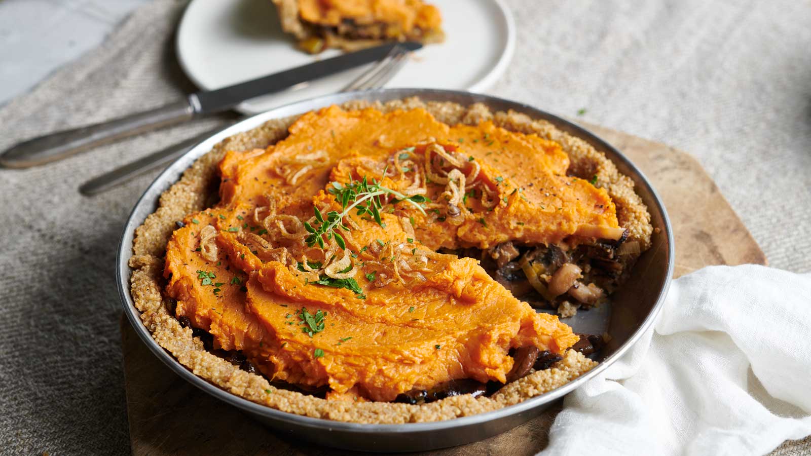 Savory Mushroom Pie with Sweet Potato Topping