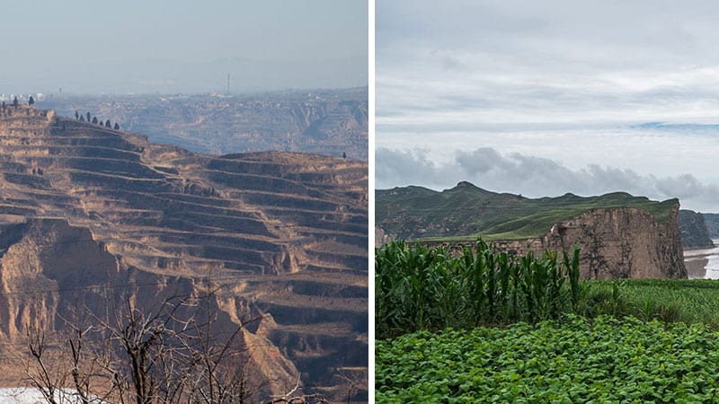 Before and after watershed restoration and regenerative agriculture in China’s Loess Plateau.