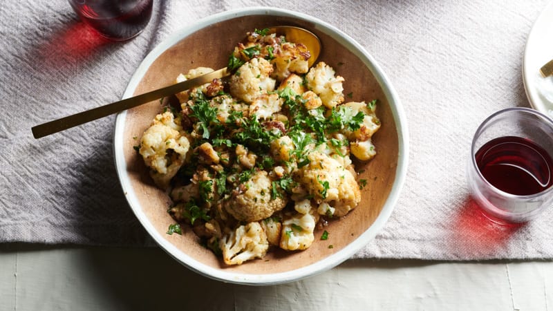 Walnut Oil and Parsley Vinaigrette with Roasted Cauliflower