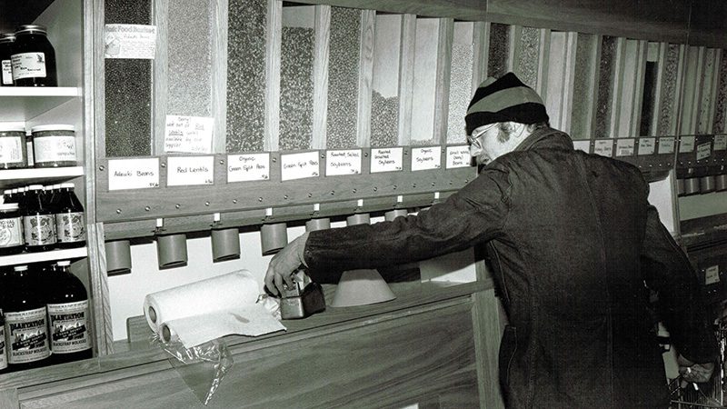 historical photo of the bulk bins at our Ravenna store
