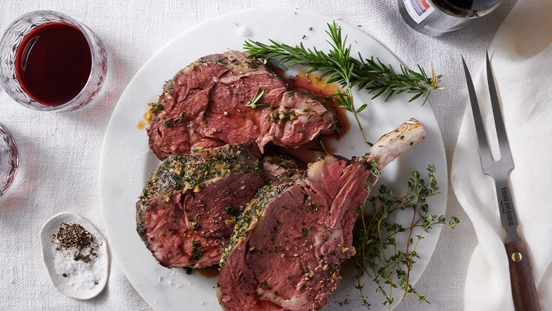 sliced rib roast on plate