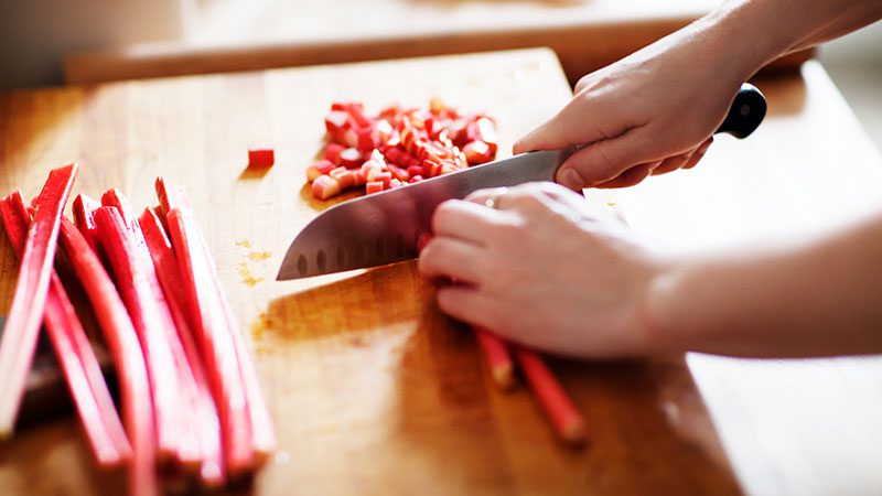 cutting rhubarb