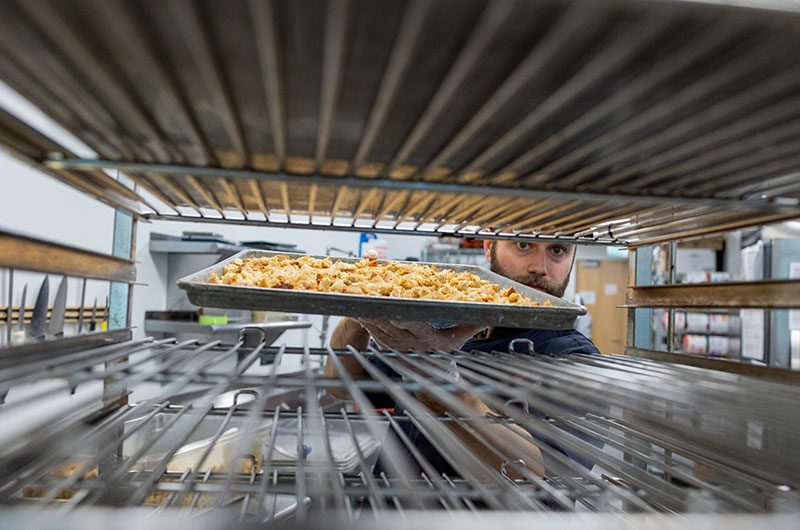 croutons going into the oven
