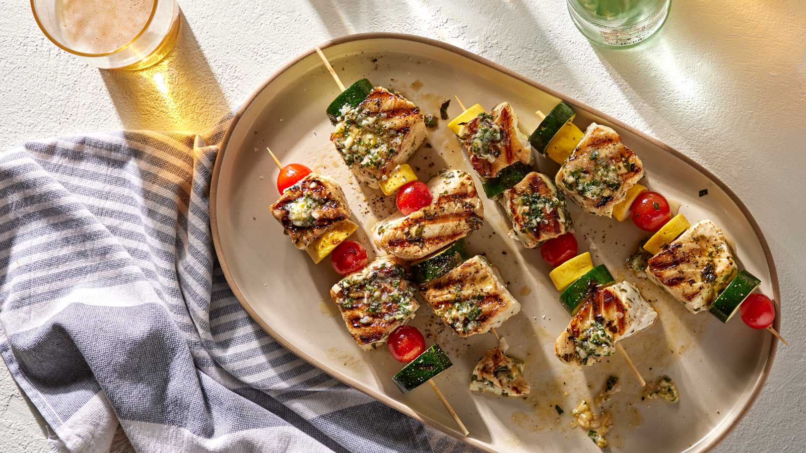 Halibut Kebabs with Lemon-Basil Butter