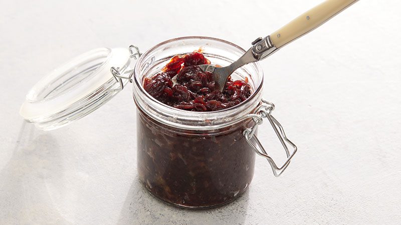 Onion jam in a glass container